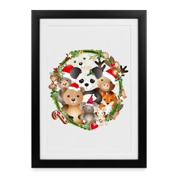 cute animals celebrate Christmas together - Framed poster (27 × 37 cm) - black - Front