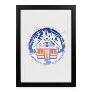 small snowy hut in the mountains in winter - Framed poster (27 × 37 cm) - black - Front