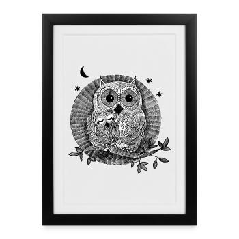 Illustration hiboux noir et blanc - Affiche encadrée (27 × 37 cm) - noir - Devant