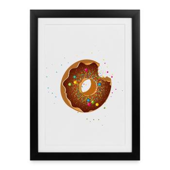 bitten chocolate donut with colorful sprinkles - Framed poster (27 × 37 cm) - black - Front