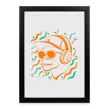 Singe cool avec des écouteurs - Affiche encadrée (27 × 37 cm) - noir - Devant
