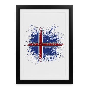 Drapeau de l’Islande grunge, fierté islandaise - Affiche encadrée (27 × 37 cm) - noir - Devant