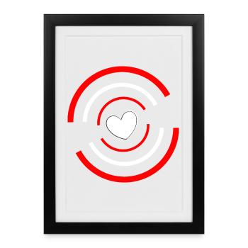 Cœur rouge blanc - Affiche encadrée (27 × 37 cm) - noir - Devant