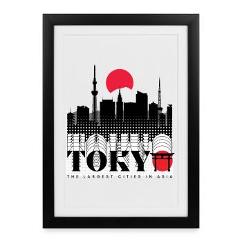 Tokyo Skyline Retro Red Sun Design - Affiche encadrée (27 × 37 cm) - noir - Devant
