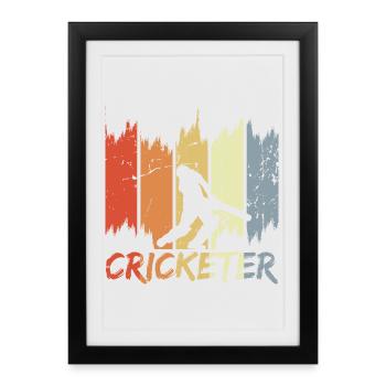Joueur de cricket rétro - Affiche encadrée (27 × 37 cm) - noir - Devant