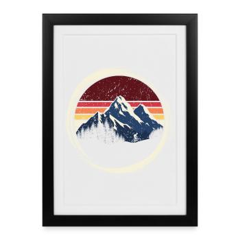 Mountain Sunset Retro Circle - Framed poster (27 × 37 cm) - black - Front