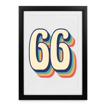 Vintage Retro T Shirt Number 66 Sixty Six - Framed poster (27 × 37 cm) - black - Front
