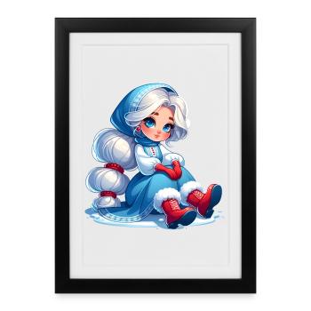 Ded Moroz Snegurotschka russischer Weihnachtsmann - Gerahmtes Poster (27 × 37 cm) - Schwarz - Vorne