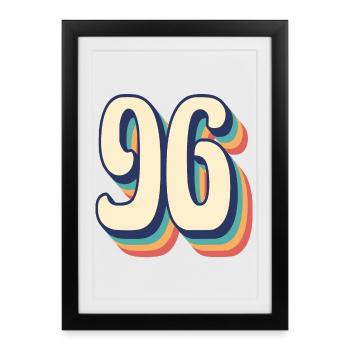 Vintage Retro T-Shirt Number 96 Ninety Six - Framed poster (27 × 37 cm) - black - Front