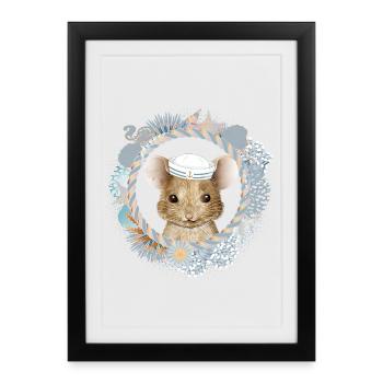 cute mouse as a sailor in a maritime setting - Framed poster (27 × 37 cm) - black - Front