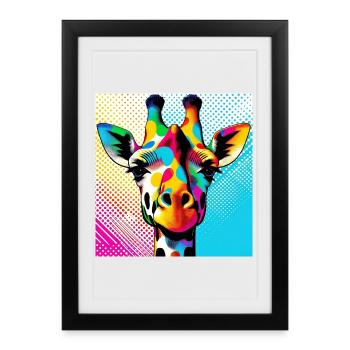 Girafe Pop Art - Affiche encadrée (27 × 37 cm) - noir - Devant