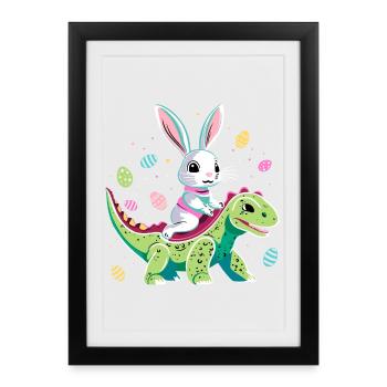 Lapin de Pâques Rides Dinosaure - Affiche encadrée (27 × 37 cm) - noir - Devant