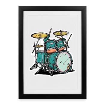 Tambours Style Cartoon - Affiche encadrée (27 × 37 cm) - noir - Devant