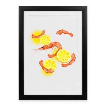 Crevettes ou crevettes avec des tranches de citron - Affiche encadrée (27 × 37 cm) - noir - Devant