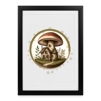 Design of a toadstool as a fairytale house in the forest - Framed poster (27 × 37 cm) - black - Front