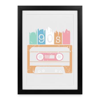 Cassette Music 90s 1990s Used Look Classic Logo - Framed poster (27 × 37 cm) - black - Front