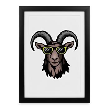 Coole Bergziege mit Sonnenbrille - Gerahmtes Poster (27 × 37 cm) - Schwarz - Vorne