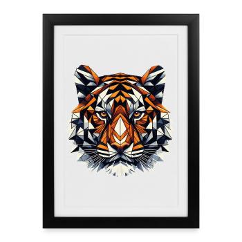 Colorful, Geometric Tiger Head - Polygons Motif - Framed poster (27 × 37 cm) - black - Front