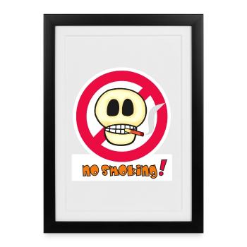 Visage de crâne non fumeur - Émoticône drôle - Affiche encadrée (27 × 37 cm) - noir - Devant