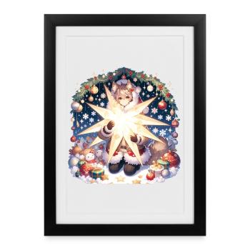 Chat mignon Manga Noël Design - Affiche encadrée (27 × 37 cm) - noir - Devant