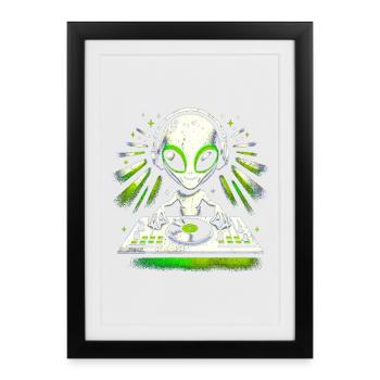 Alien DJ Vibes – Conception de rythmes verts cosmiques - Affiche encadrée (27 × 37 cm) - noir - Devant
