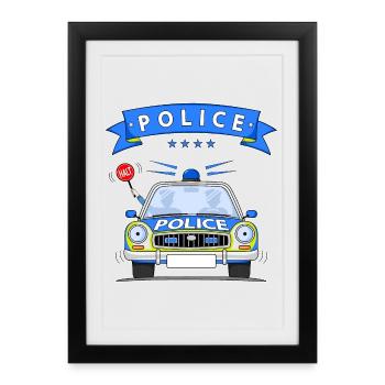 Police Police Car with Siren - Framed poster (27 × 37 cm) - black - Front