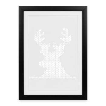 Renne pixel orignal rétro vintage icône animaux des bois - Affiche encadrée (27 × 37 cm) - noir - Devant