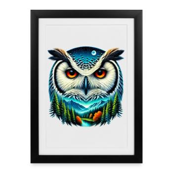 Hibou - Affiche encadrée (27 × 37 cm) - noir - Devant