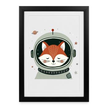 Dreaming astronaut fox in space - Framed poster (27 × 37 cm) - black - Front