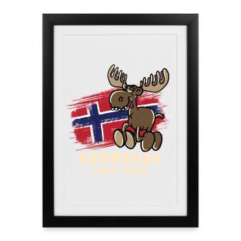 Norway Tour 2025 – Flag & Funny Moose - Framed poster (27 × 37 cm) - black - Front