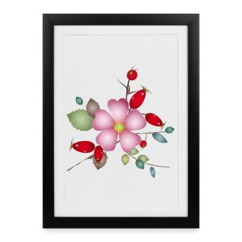 Rose hips and dog rose blossom – nature motif - Framed poster (27 × 37 cm) - black - Front