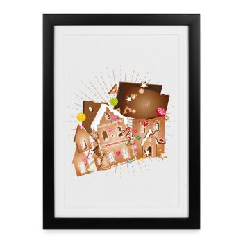 Gingerbread house kit with festive details - Framed poster (27 × 37 cm) - black - Front