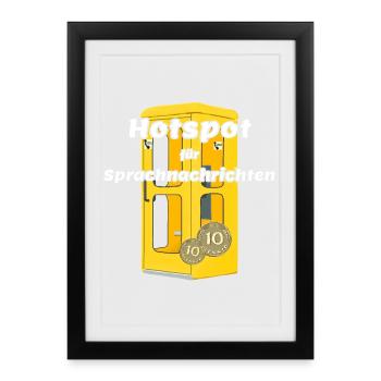 Hotspot for voice messages, yellow phone booth - Framed poster (27 × 37 cm) - black - Front