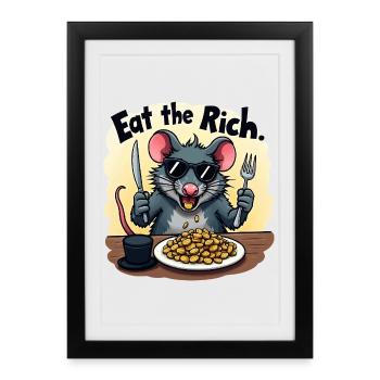 Rebellratte – Mangez les riches avec une bouchée - Affiche encadrée (27 × 37 cm) - noir - Devant