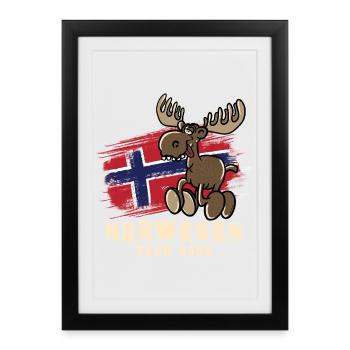 Norwegen Tour 2026 mit lustigem Elch - Gerahmtes Poster (27 × 37 cm) - Schwarz - Vorne