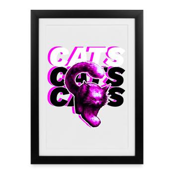 CATS, CATS, CATS · Pink Big Cat - Framed poster (27 × 37 cm) - black - Front