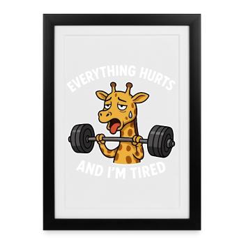 Girafe fatiguée soulever des poids Illustration - Affiche encadrée (27 × 37 cm) - noir - Devant