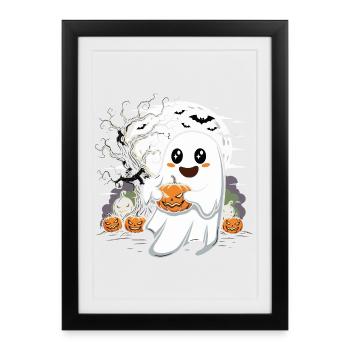 Cute Ghost with Jack-O-Lantern - Framed poster (27 × 37 cm) - black - Front