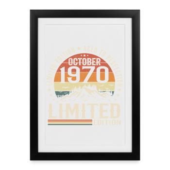 Né en octobre 1970 - cadeau millésime Octobre 1970 - Affiche encadrée (27 × 37 cm) - noir - Devant