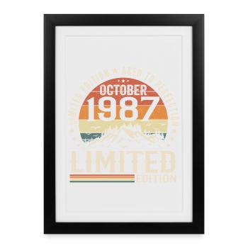 Né en octobre 1987 - cadeau millésime Octobre 1987 - Affiche encadrée (27 × 37 cm) - noir - Devant