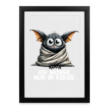 Je mords juste dans des biscuits, chauve-souris bizarre - Affiche encadrée (27 × 37 cm) - noir - Devant