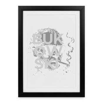 Charles Bukowski fumant un cigare portrait - Affiche encadrée (27 × 37 cm) - noir - Devant