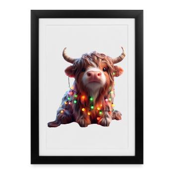 Cute cow with fairy lights - Framed poster (27 × 37 cm) - black - Front