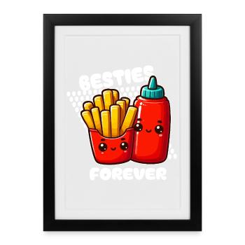 Meilleurs amis frites et ketchup - Affiche encadrée (27 × 37 cm) - noir - Devant