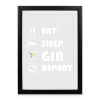 Déclaration sur le gin EAT SLEEP GIN REPEAT - Affiche encadrée (27 × 37 cm) - noir - Devant