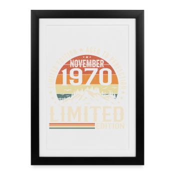 Novembre 1970 Anniversaire Rétro Unique - Affiche encadrée (27 × 37 cm) - noir - Devant
