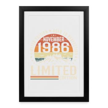Novembre 1986 Anniversaire Rétro Unique - Affiche encadrée (27 × 37 cm) - noir - Devant