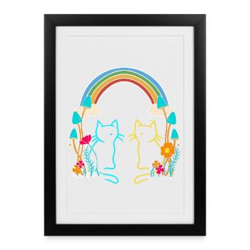 Rainbow Retro Cats Kids - Framed poster (27 × 37 cm) - black - Front