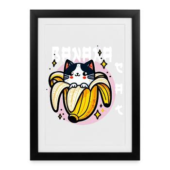 Chat banane kawaii - Affiche encadrée (27 × 37 cm) - noir - Devant