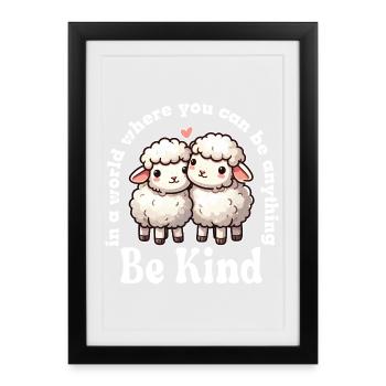 Deux brebis mignonnes Be Kind - Affiche encadrée (27 × 37 cm) - noir - Devant
